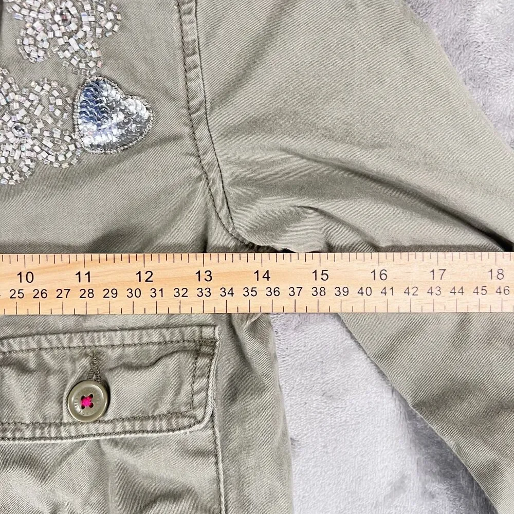 The Children’s Place Girls 10/12 Olive Military Jacket Embellished Cropped Y2K